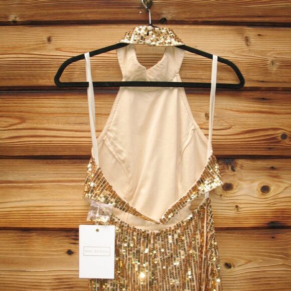 MAC DUGGAL 93976 Gold Open Back High Neck Sequin Gown Dress - Picture 13 of 15